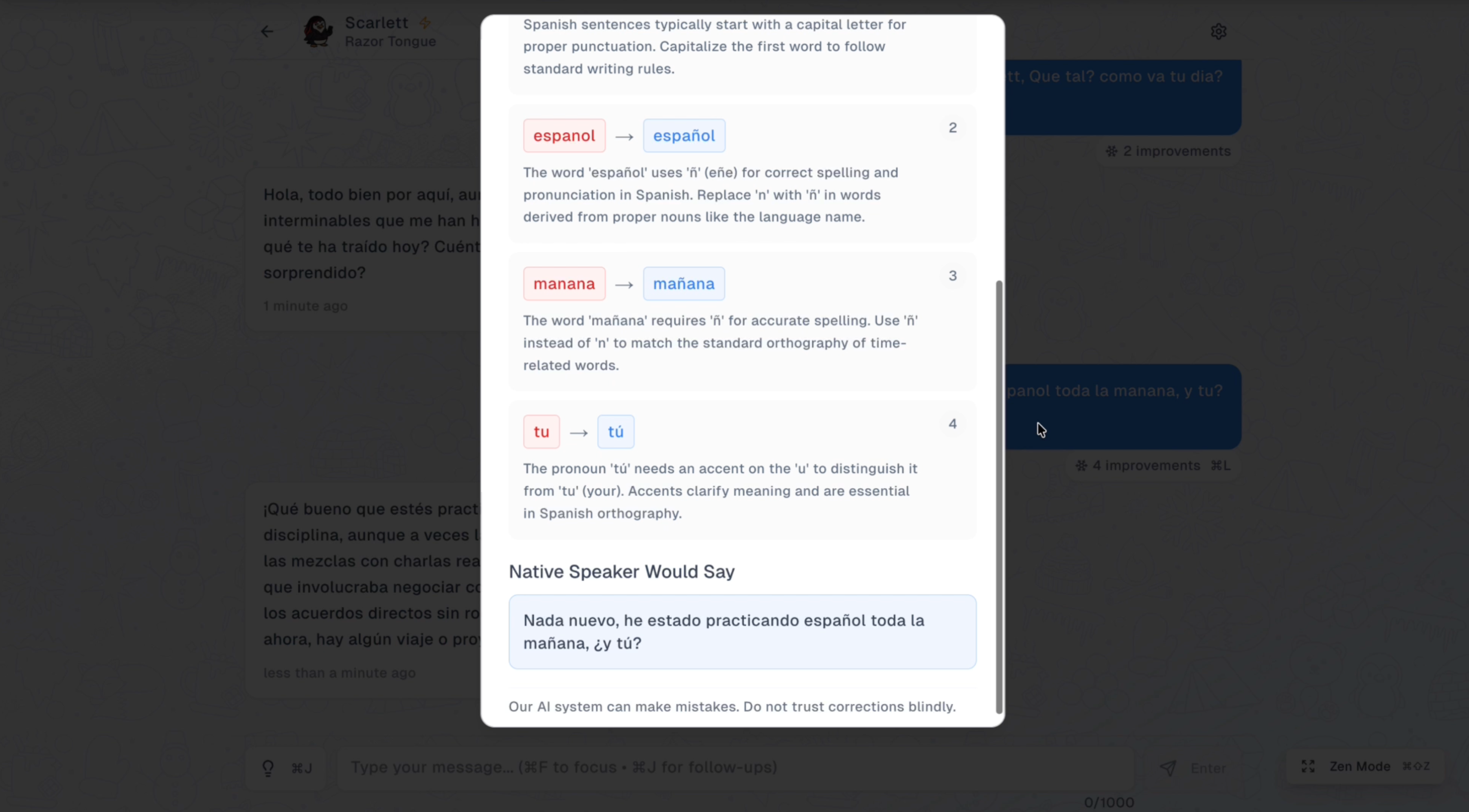 LanguageEverest chat with improvements feedback